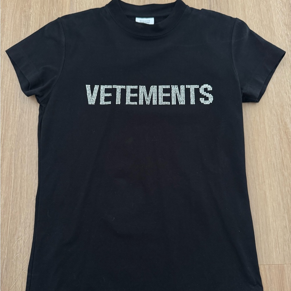 Vetements Black Rhinestone Logo T-Shirt